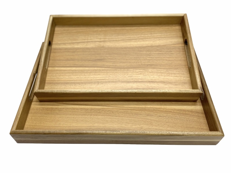Premium Acacia Wood Serving Tray Set with Handles - Eco-friendly Kitchenware